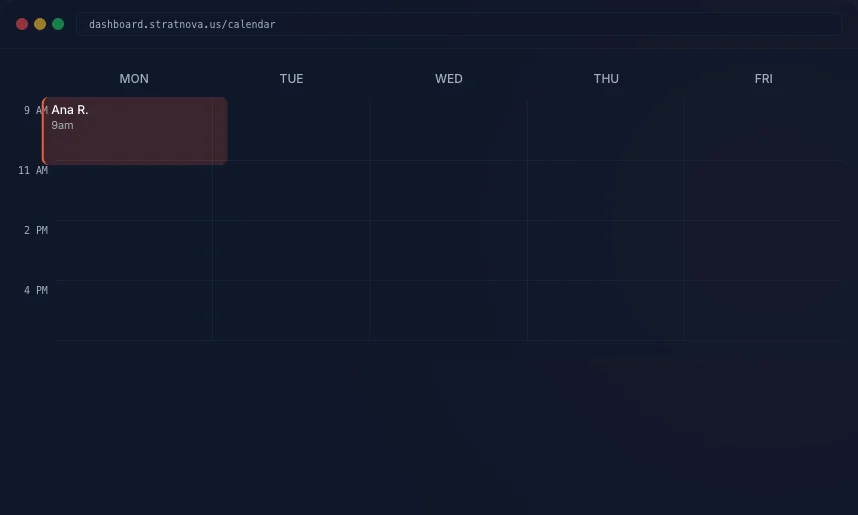 Primeiro conceito de uma agenda semanal com um único horário