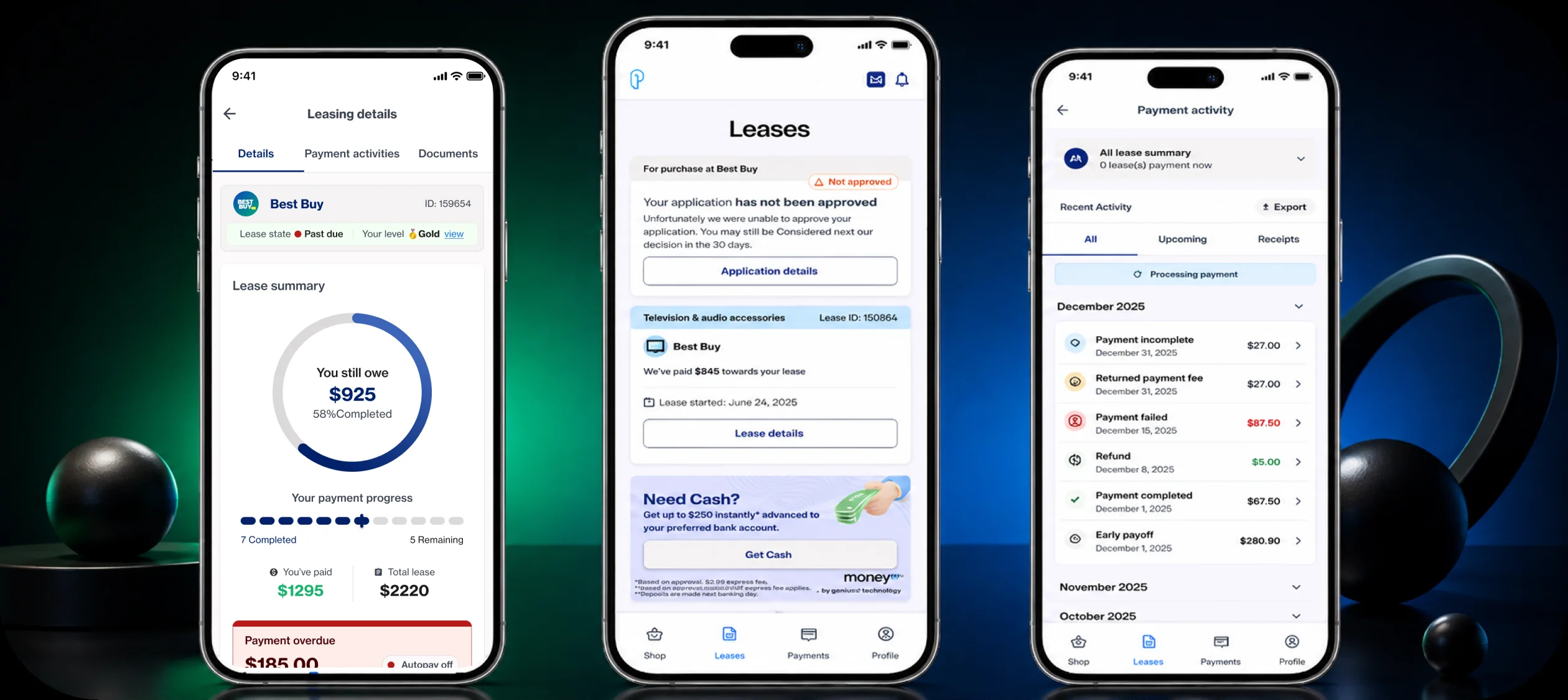 Interface do app de clientes MyAccount 2.0, redesenhada para a Progressive Leasing
