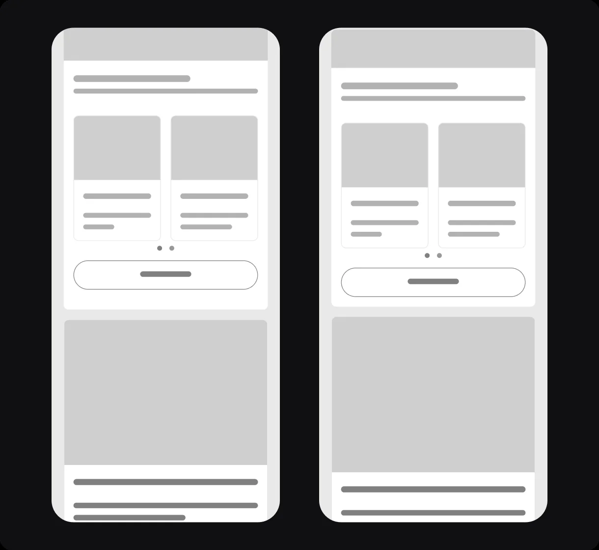 Wireframe de baja fidelidad con las secciones de beneficios por categoría